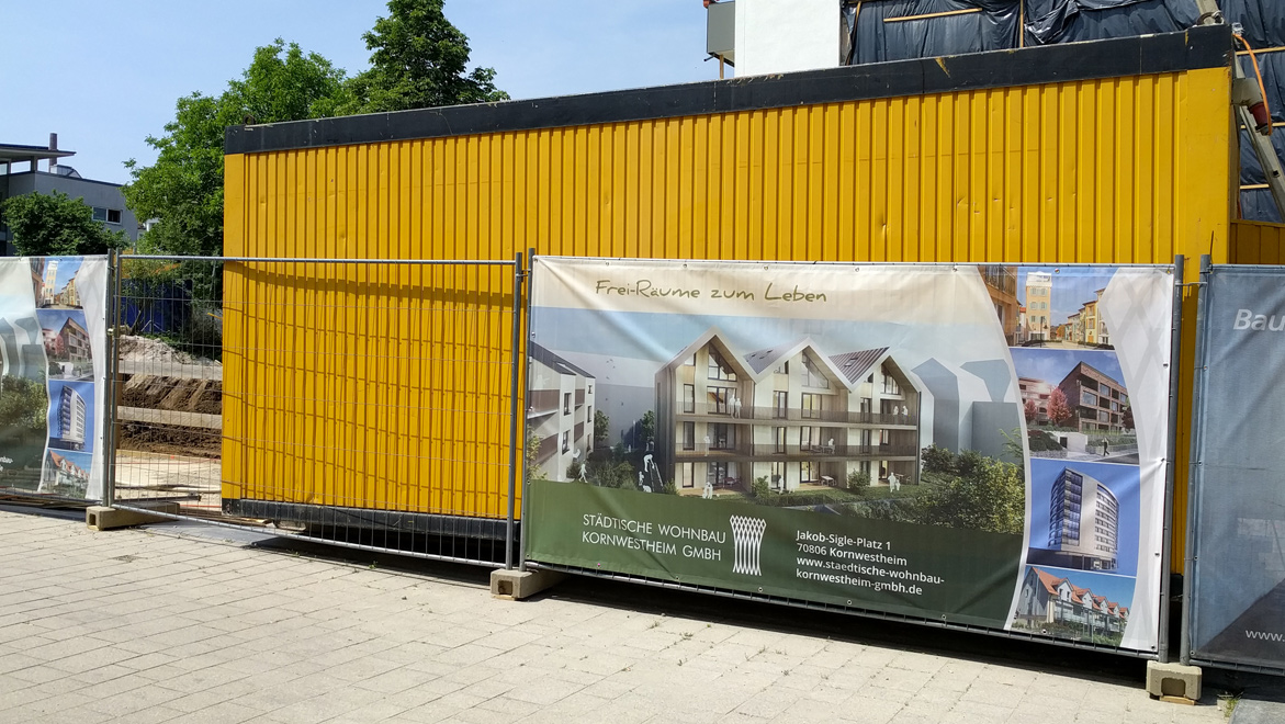 Bauzaunbanner für ein Bauprojekt der Städtischen Wohnbau Kornwestheim GmbH 