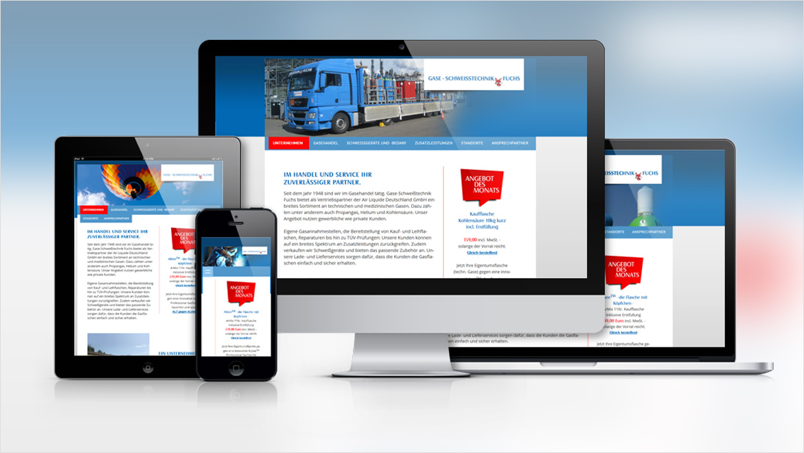 Website der Firma Gase-Schweißtechnik Fuchs auf verschiedenen Geräten