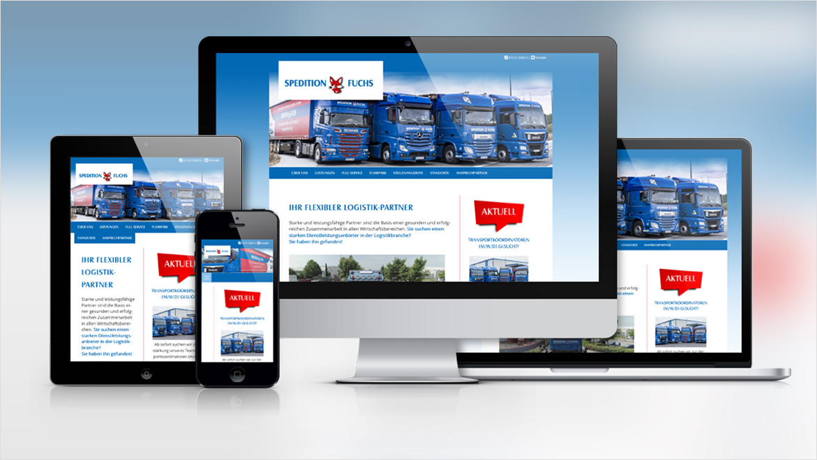 Website der Firma Spedition Fuchs auf verschiedenen Geräten