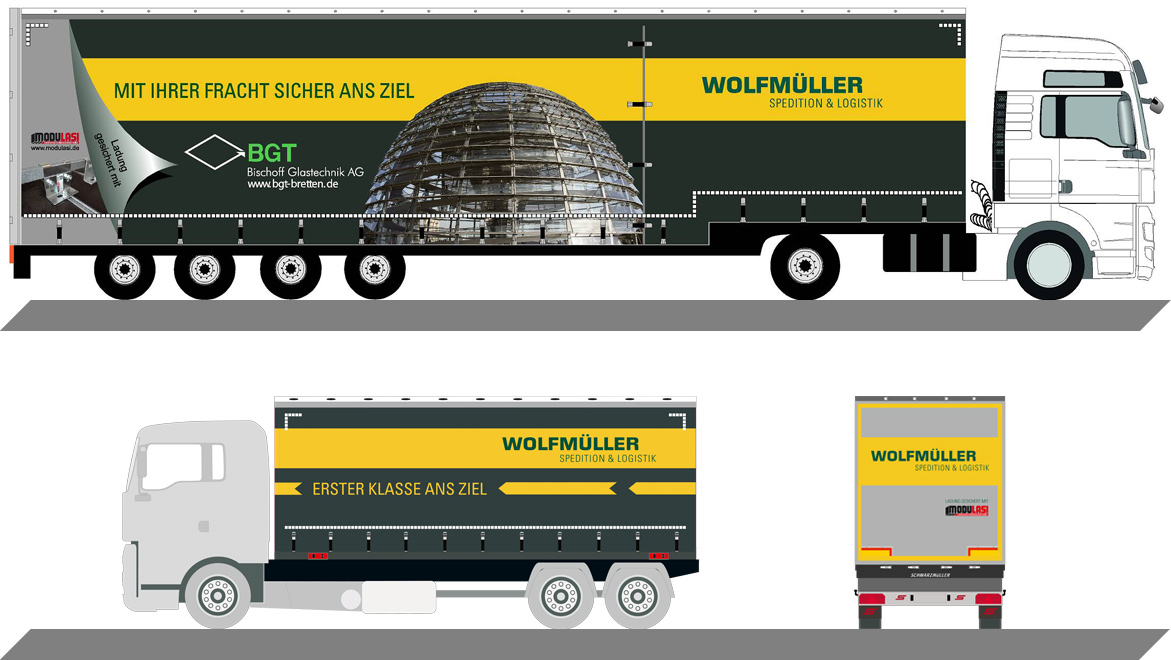 Entwurfs-Zeichnungen von LKW-Beschriftungen