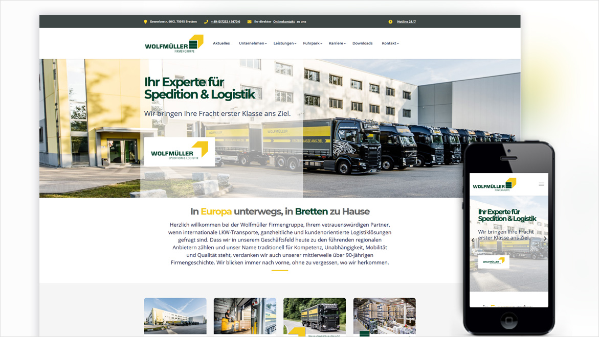 Homepage Spedition Wolfmüller Die Startseite der Website der Spedition Wolfmüller